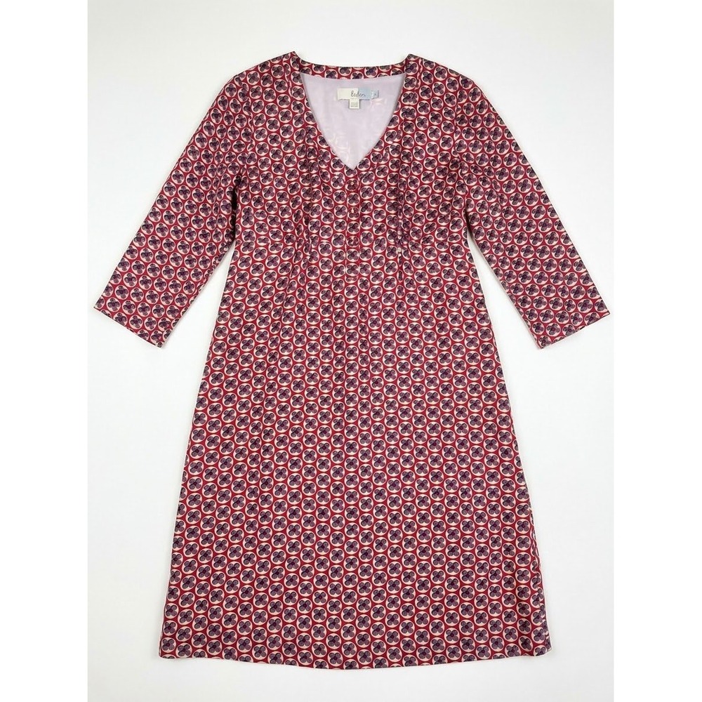Boden Red Floral 100% Silk Empire Waist 3/4 Sleeve Dress US 8R UK 12R WH193